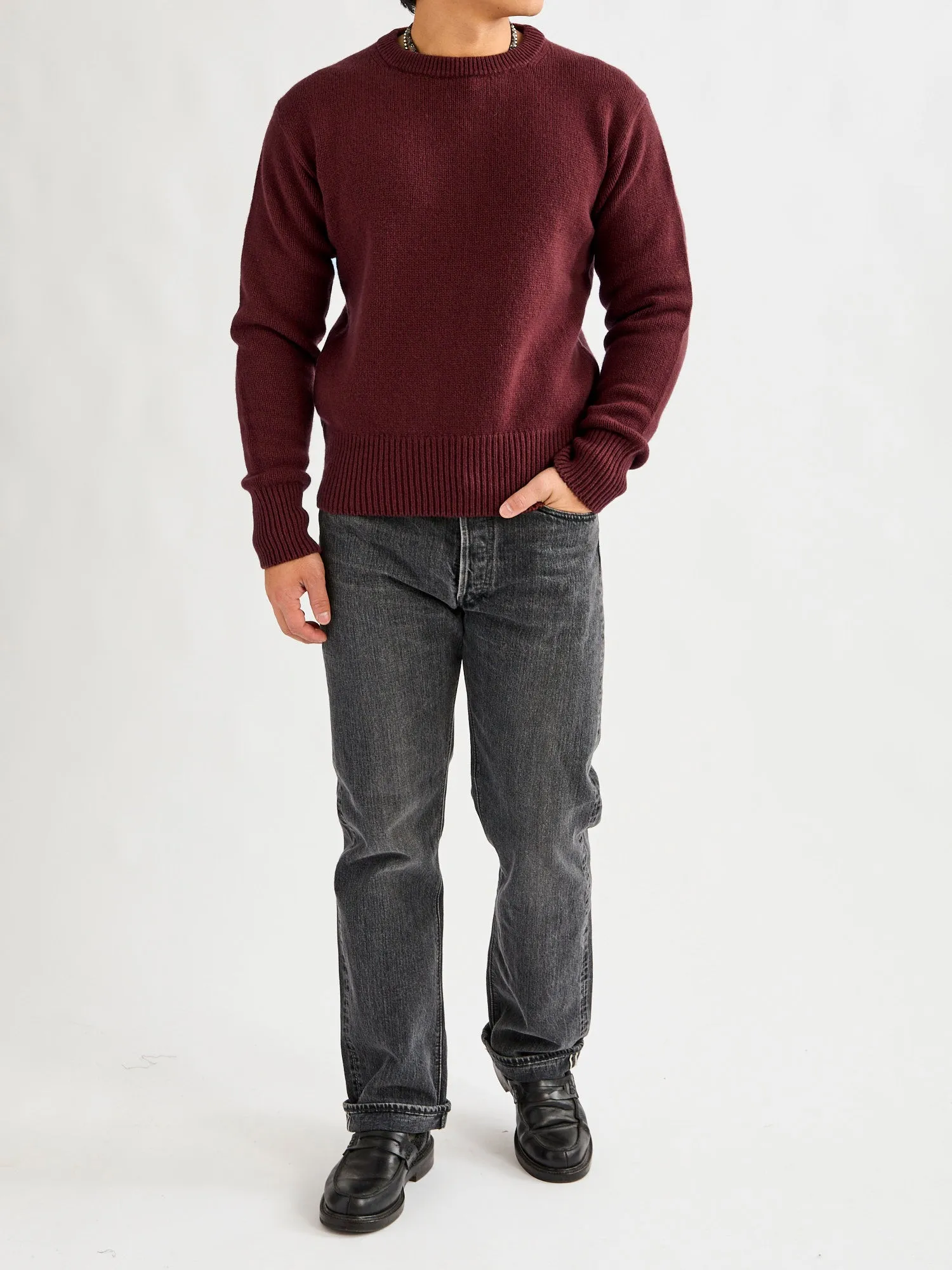 LOCC01 "Good Basics" Relaxed Fit Merino Cashmere Knit Sweater in Bark Brown