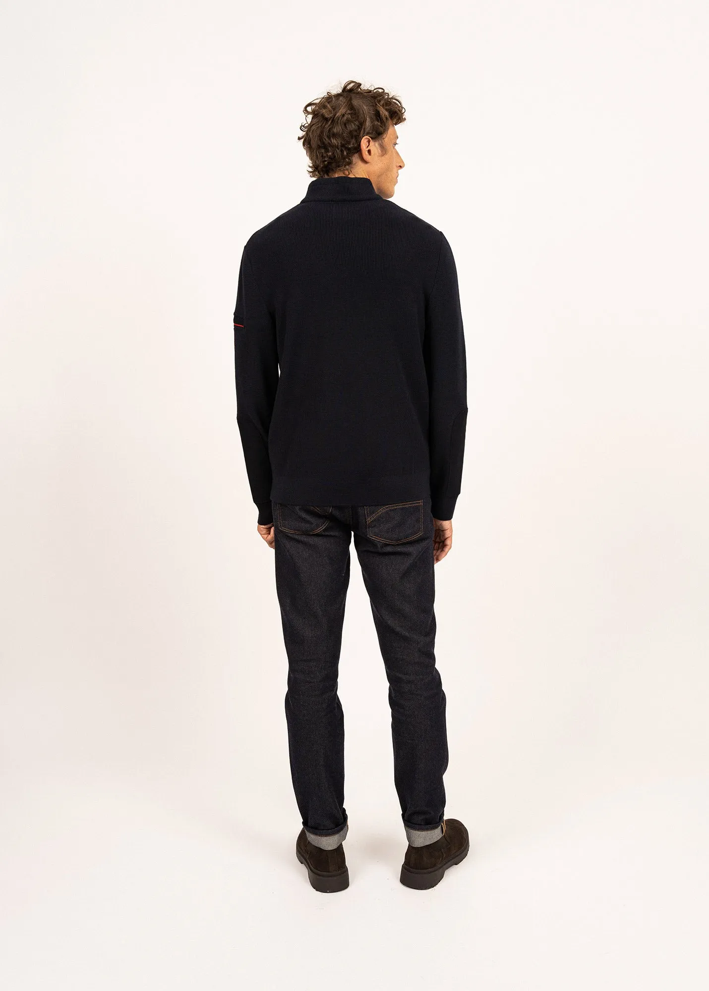 Loup de mer jumper - with zipped high neck, in soft wool (NAVY)