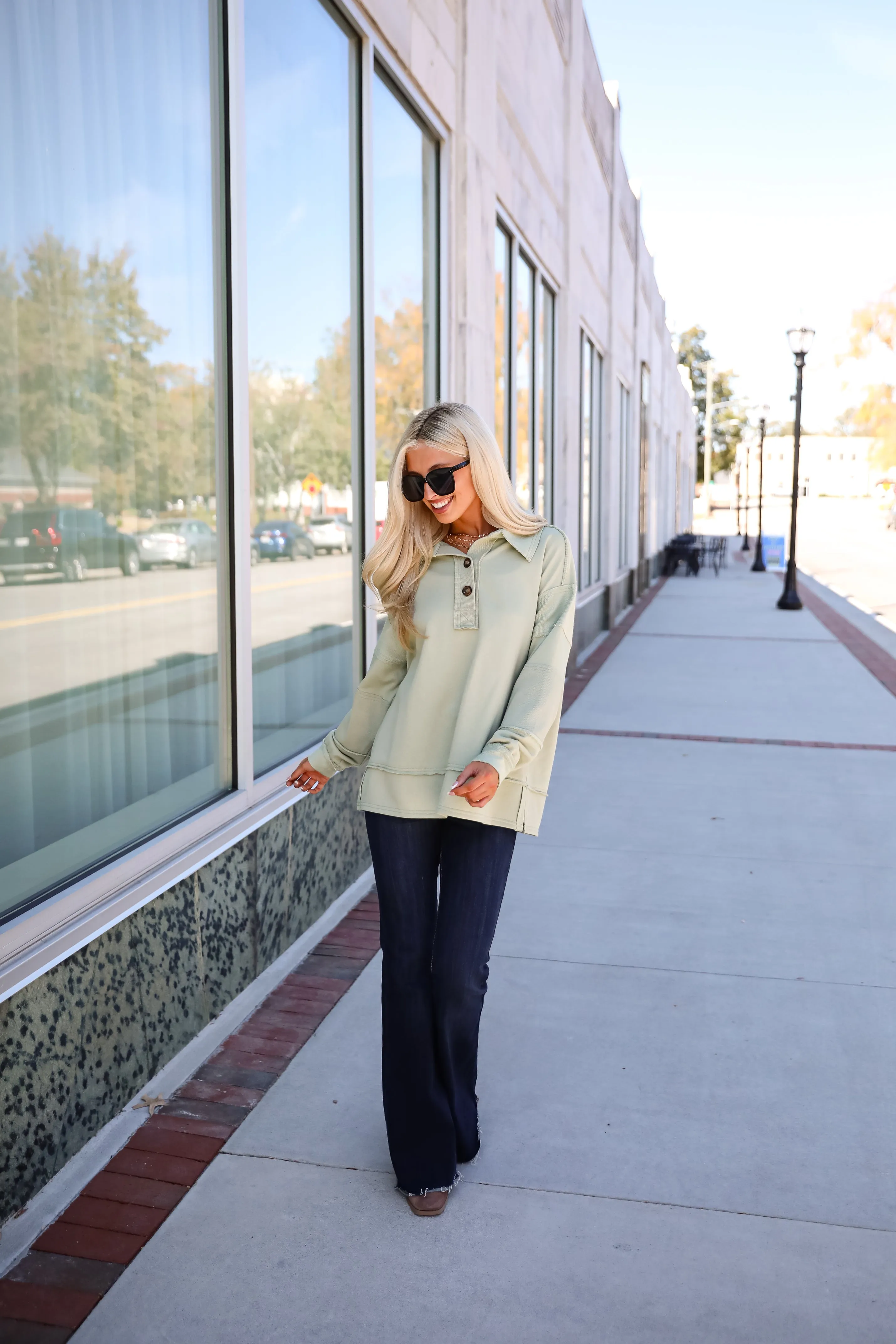 Majorly Comfy Sage Collared Pullover