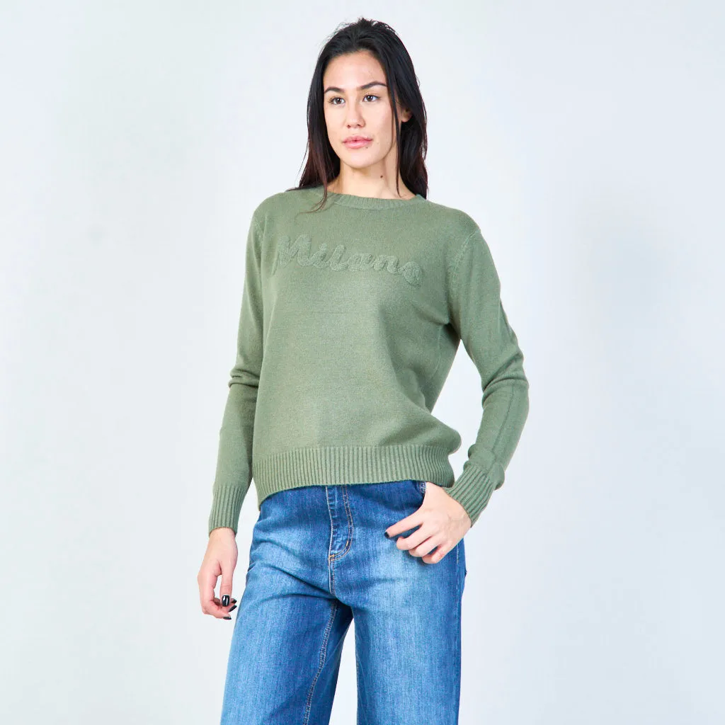 Milano embroidered crew neck sweater wholesale