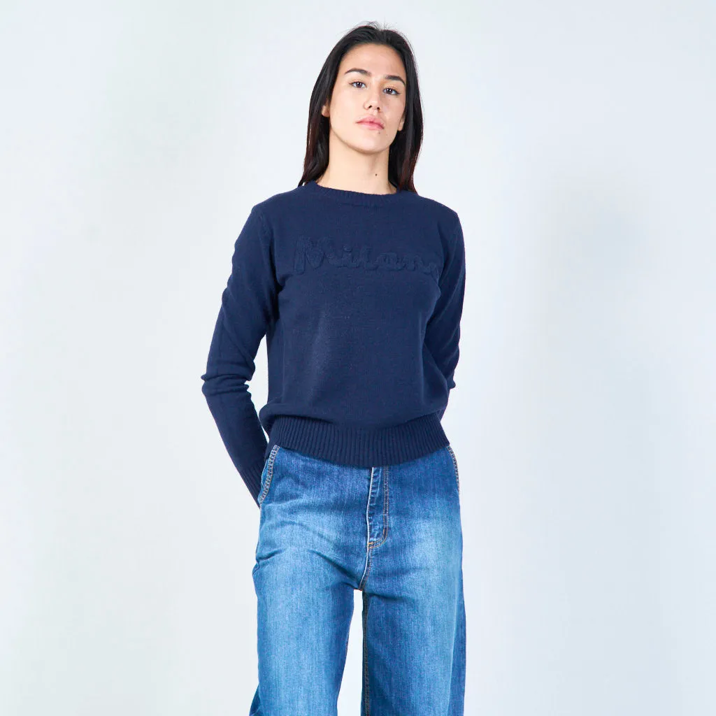 Milano embroidered crew neck sweater wholesale