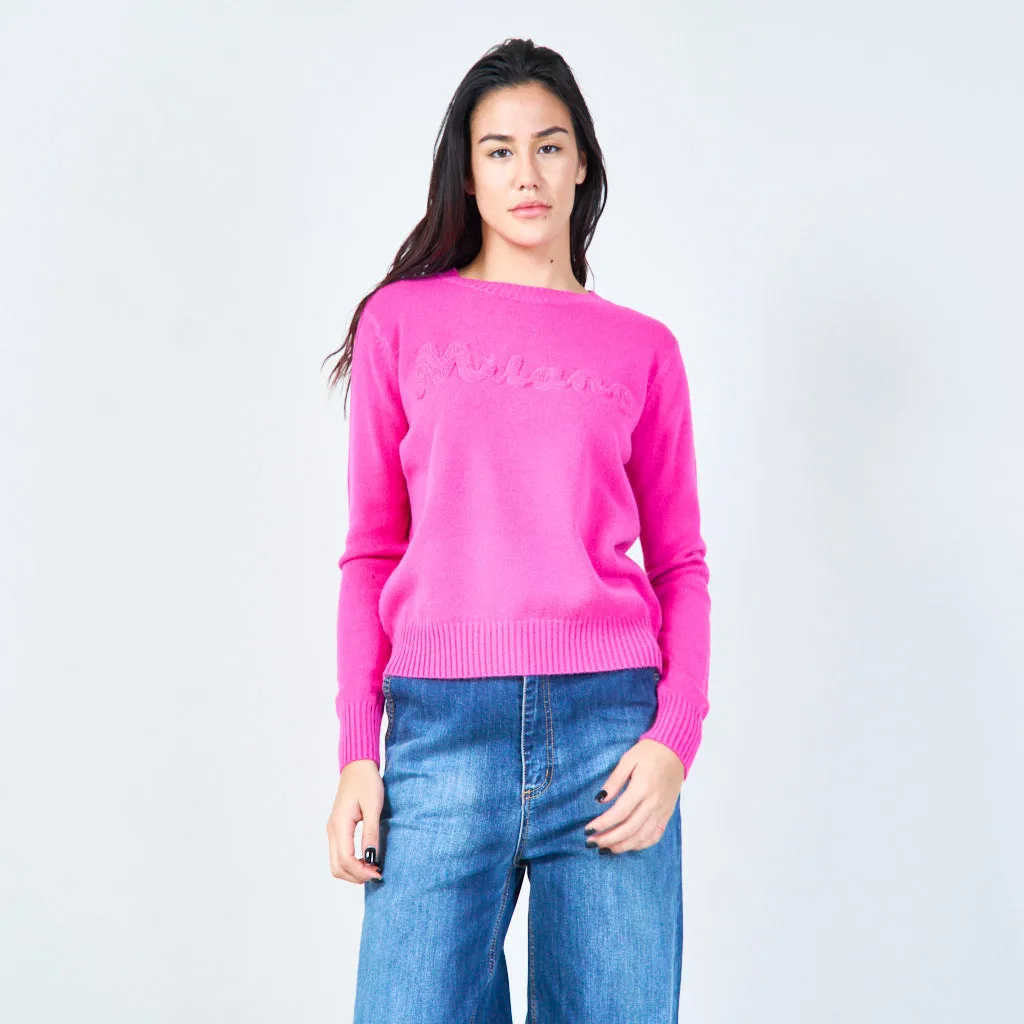 Milano embroidered crew neck sweater wholesale