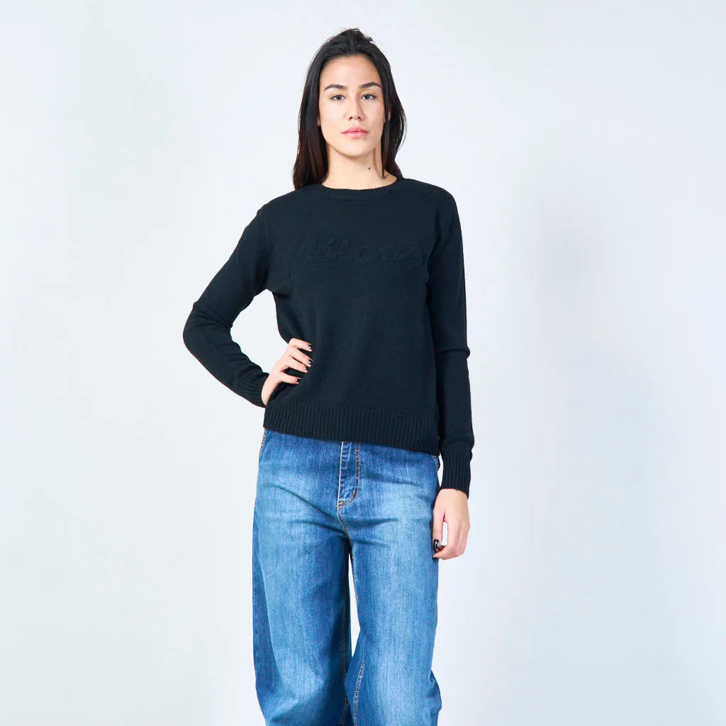 Milano embroidered crew neck sweater wholesale