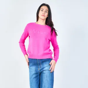 Milano embroidered crew neck sweater wholesale