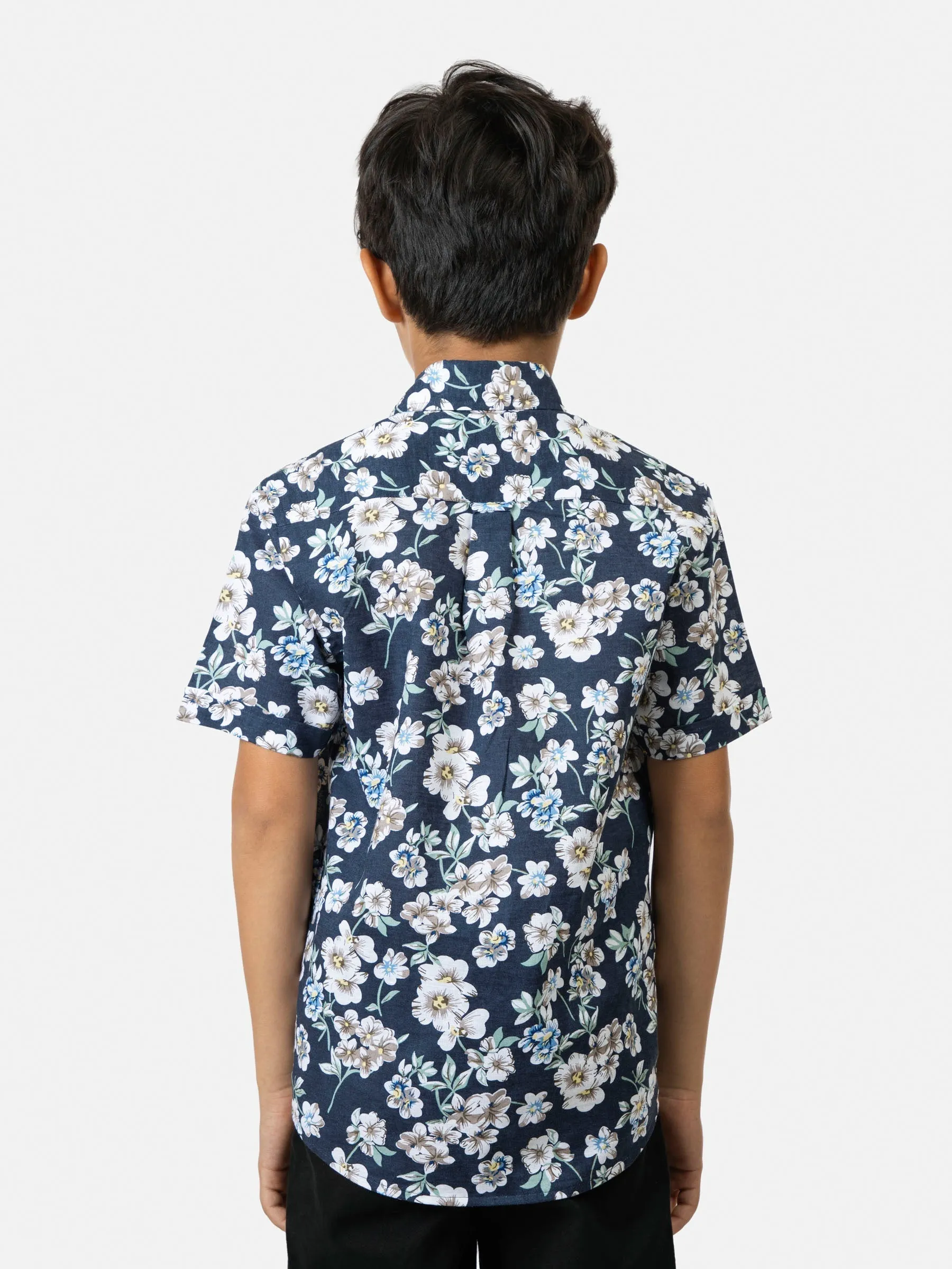 Navy Blue Floral Printed Half Sleeve Shirt