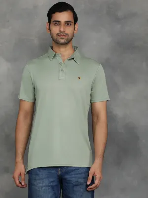 Olive Green Solid Regular Fit Polo T-Shirt | JadeBlue