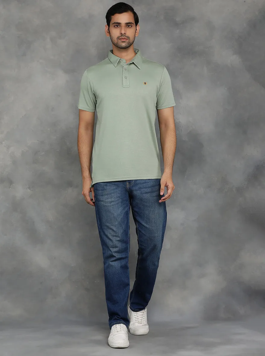 Olive Green Solid Regular Fit Polo T-Shirt | JadeBlue