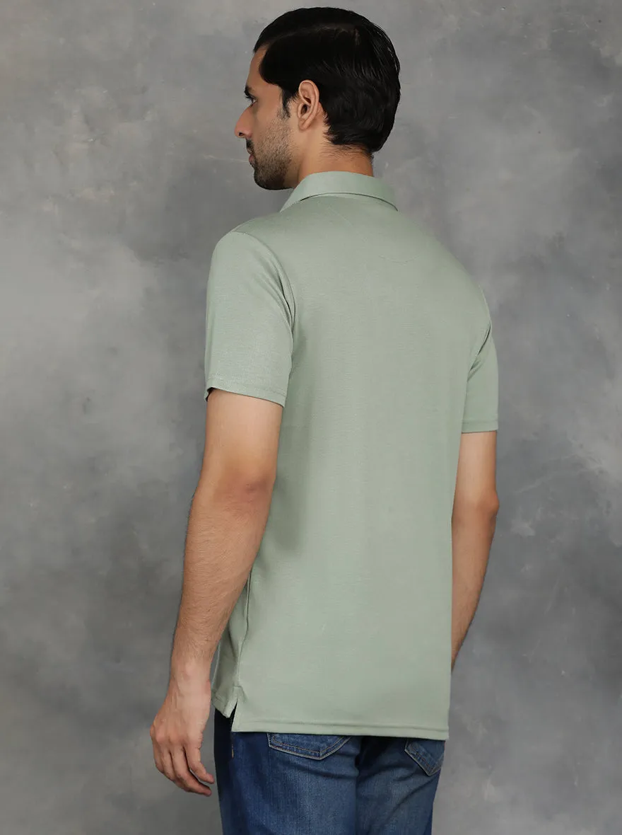 Olive Green Solid Regular Fit Polo T-Shirt | JadeBlue