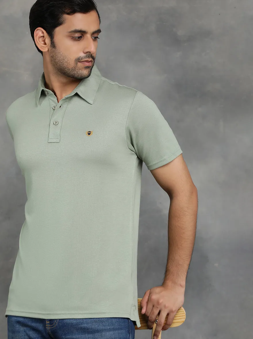 Olive Green Solid Regular Fit Polo T-Shirt | JadeBlue