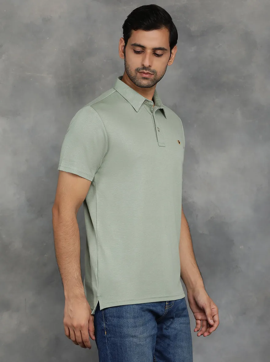 Olive Green Solid Regular Fit Polo T-Shirt | JadeBlue