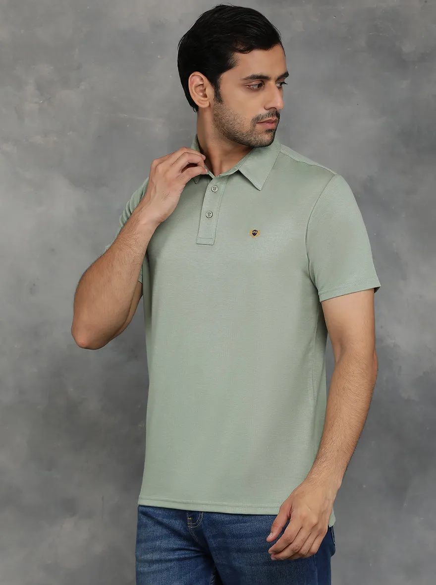 Olive Green Solid Regular Fit Polo T-Shirt | JadeBlue