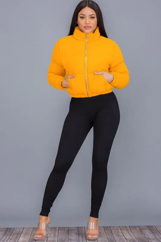 Orange Cropped Puffer Jackets