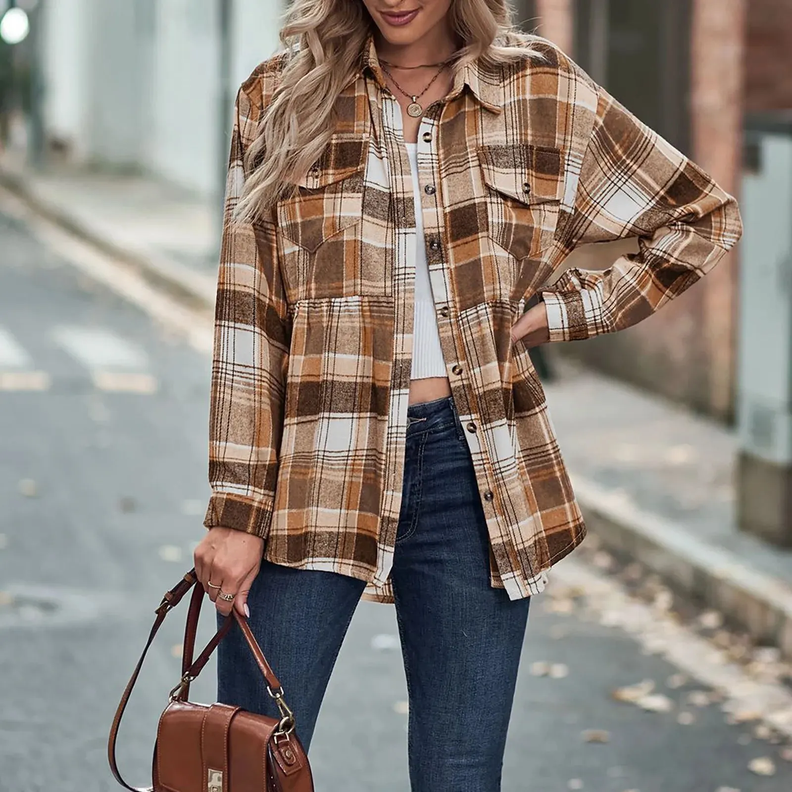 Plaid Long Sleeve Button Down Women's Blouse