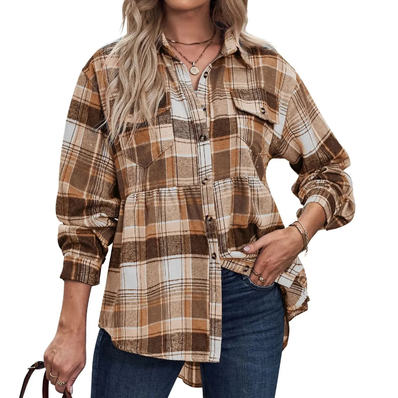 Plaid Long Sleeve Button Down Women's Blouse