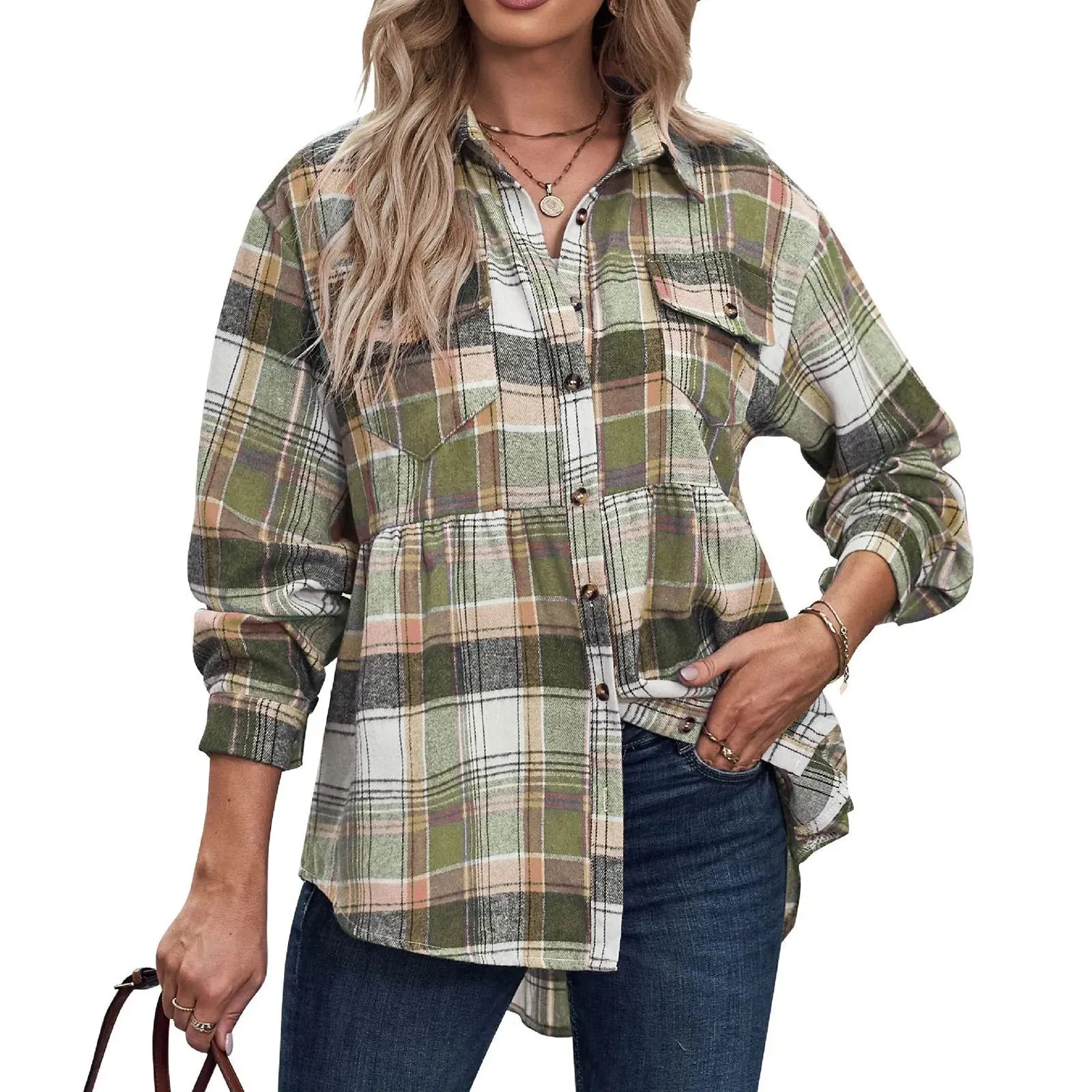 Plaid Long Sleeve Button Down Women's Blouse