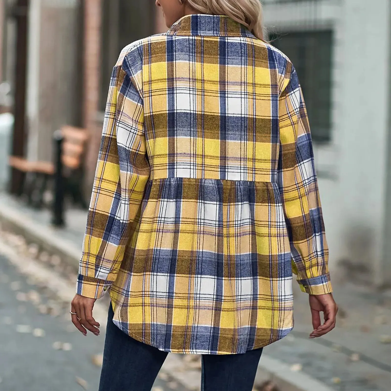 Plaid Long Sleeve Button Down Women's Blouse