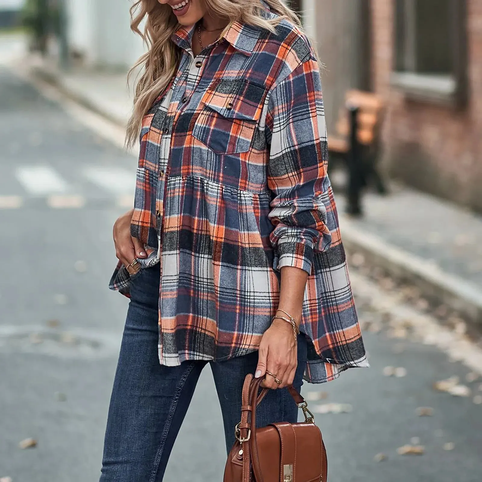 Plaid Long Sleeve Button Down Women's Blouse