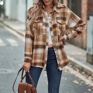 Plaid Long Sleeve Button Down Women's Blouse