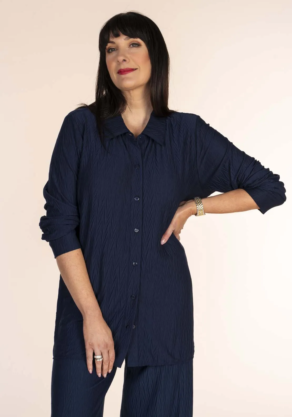 Pleated Blouse - Navy