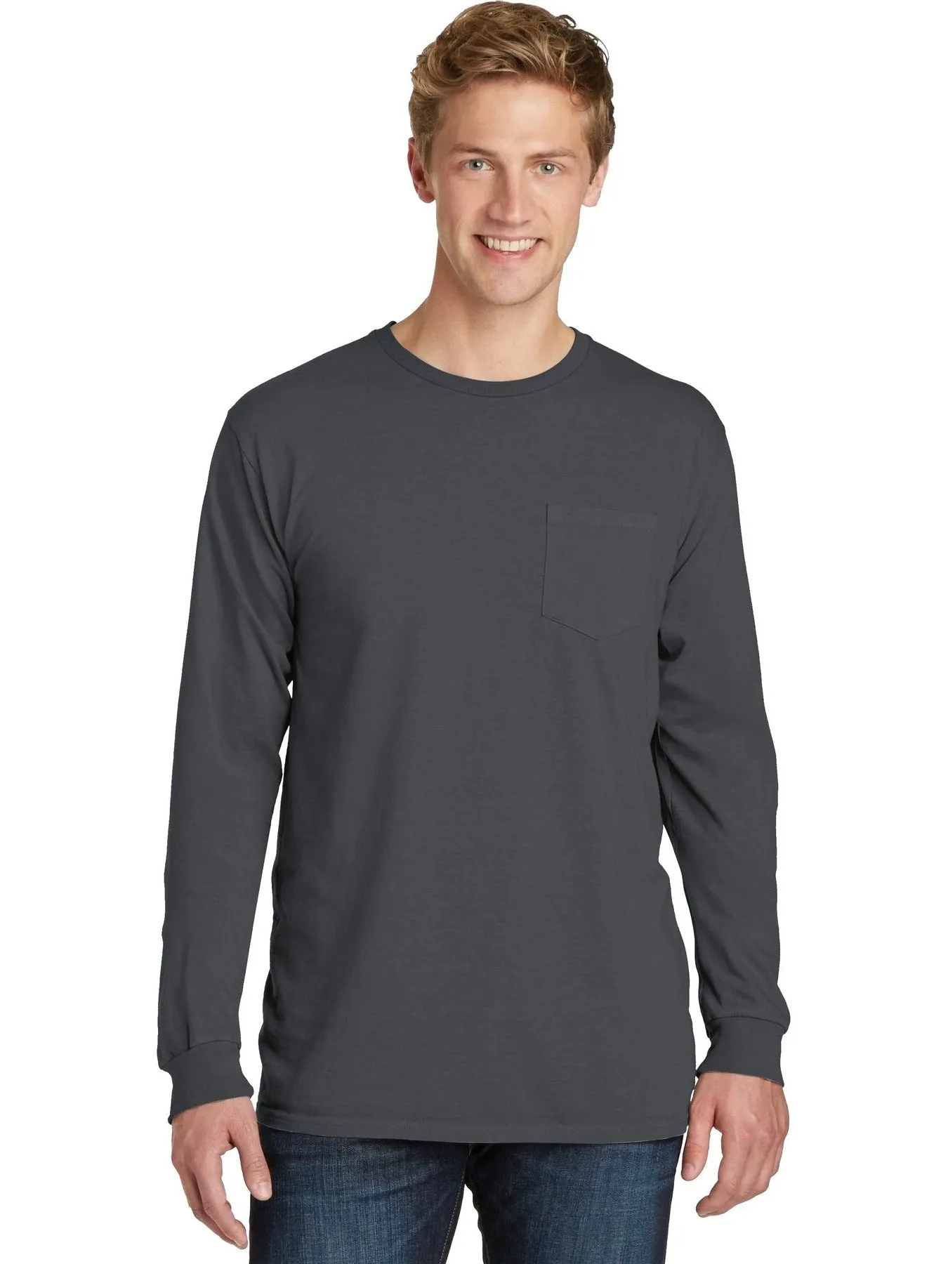 Port & Company Beach Wash Garment-Dyed Long Sleeve Pocket Tee