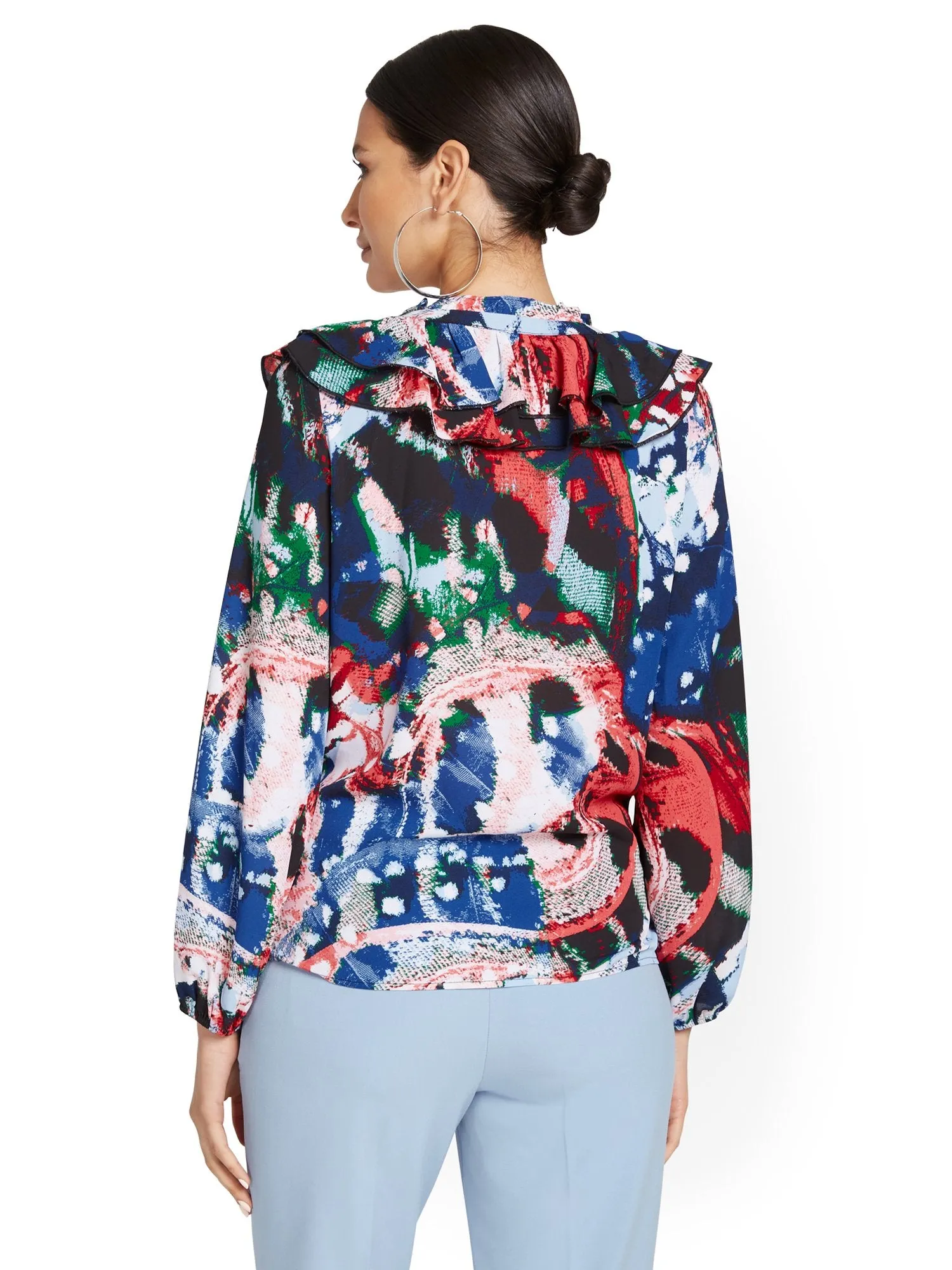 Printed Ruffle-Front Blouse