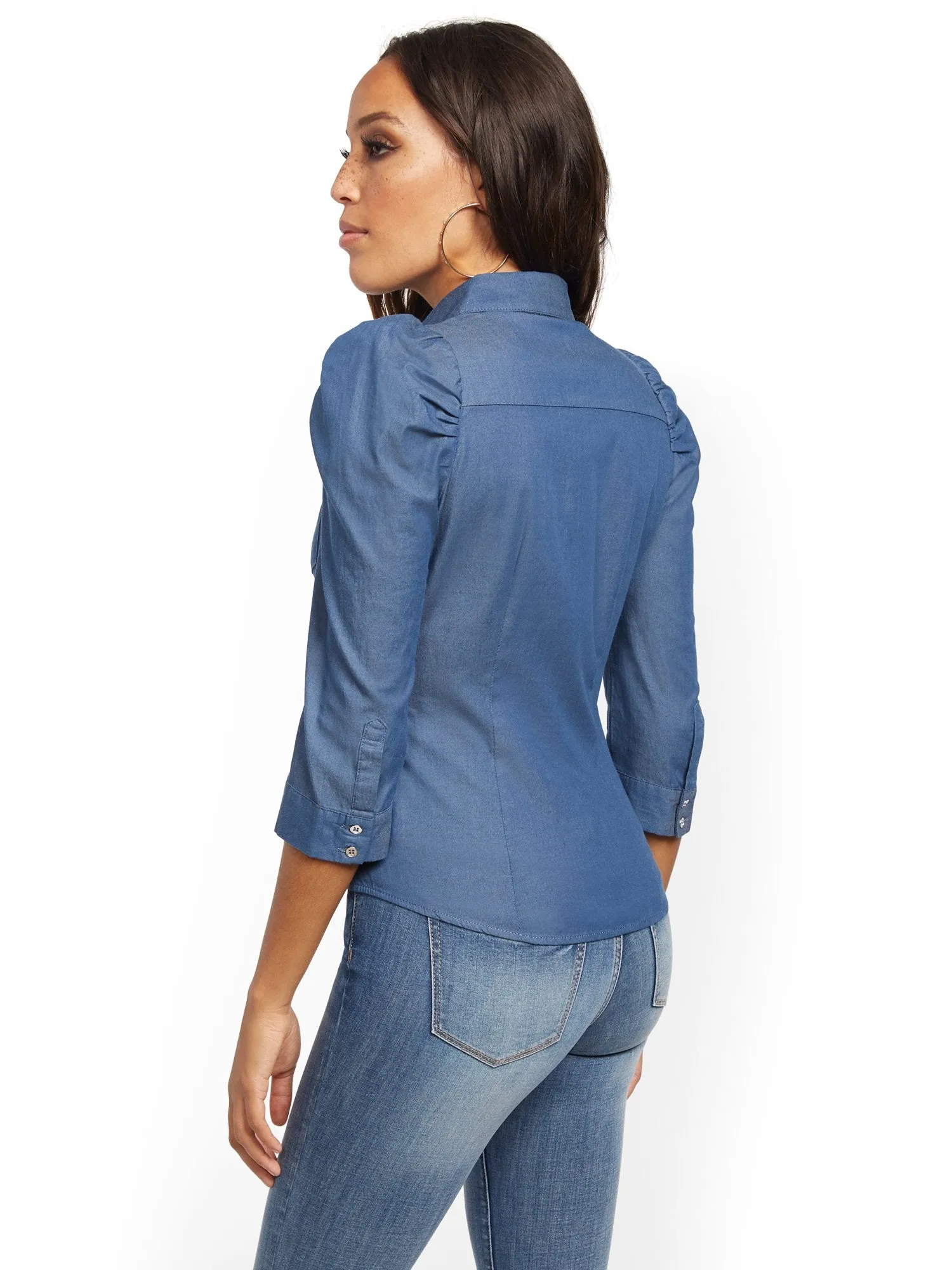 Puff-Sleeve Madison Stretch Shirt - Secret Snap