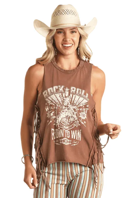 Rock & Roll Cowgirl Women's Chocolate Rodeo Tank Top RRWT20R17S