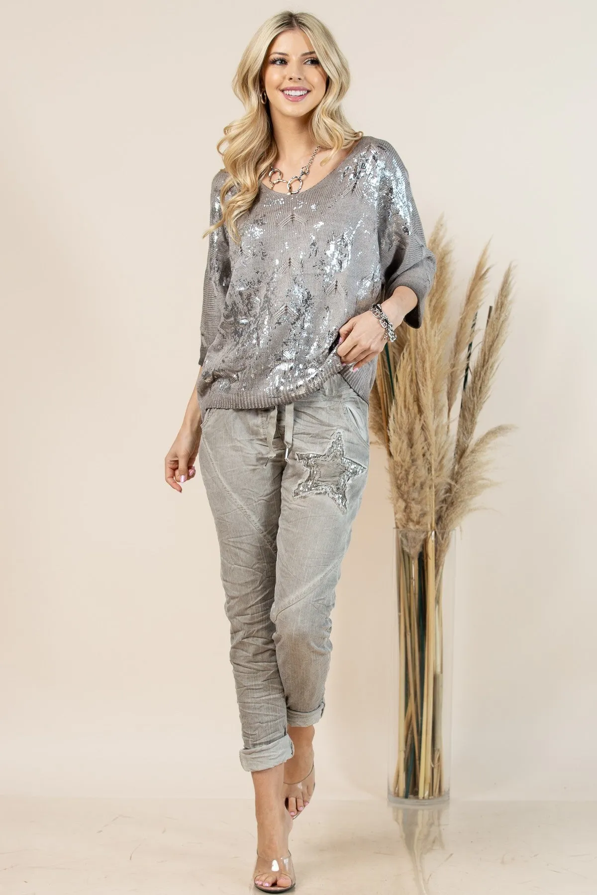 Sequin Star Detail Italian Jogger Pants