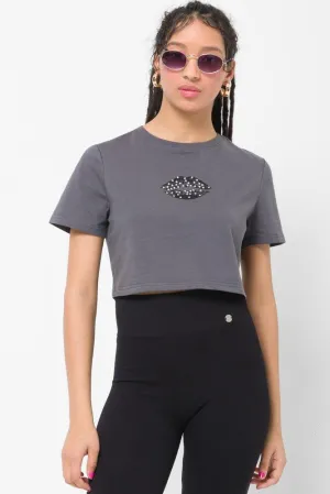 Short Sleeve Cropped T-Shirt Grey