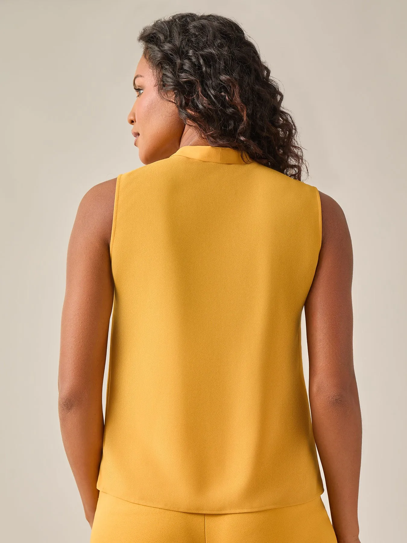 Sleeveless Bow Neck Blouse, Gold Signature