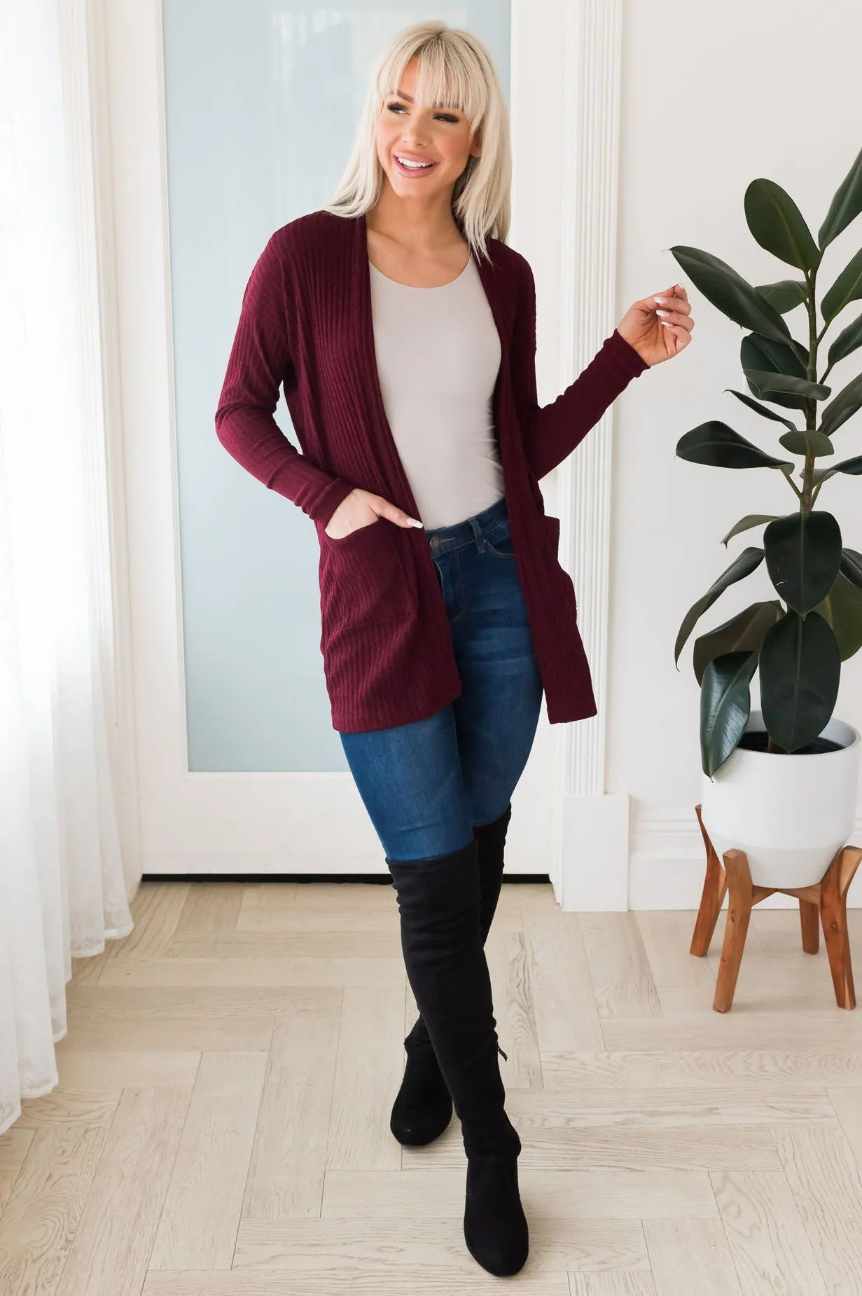 Spring Horizon Modest Ribbed Cardigan