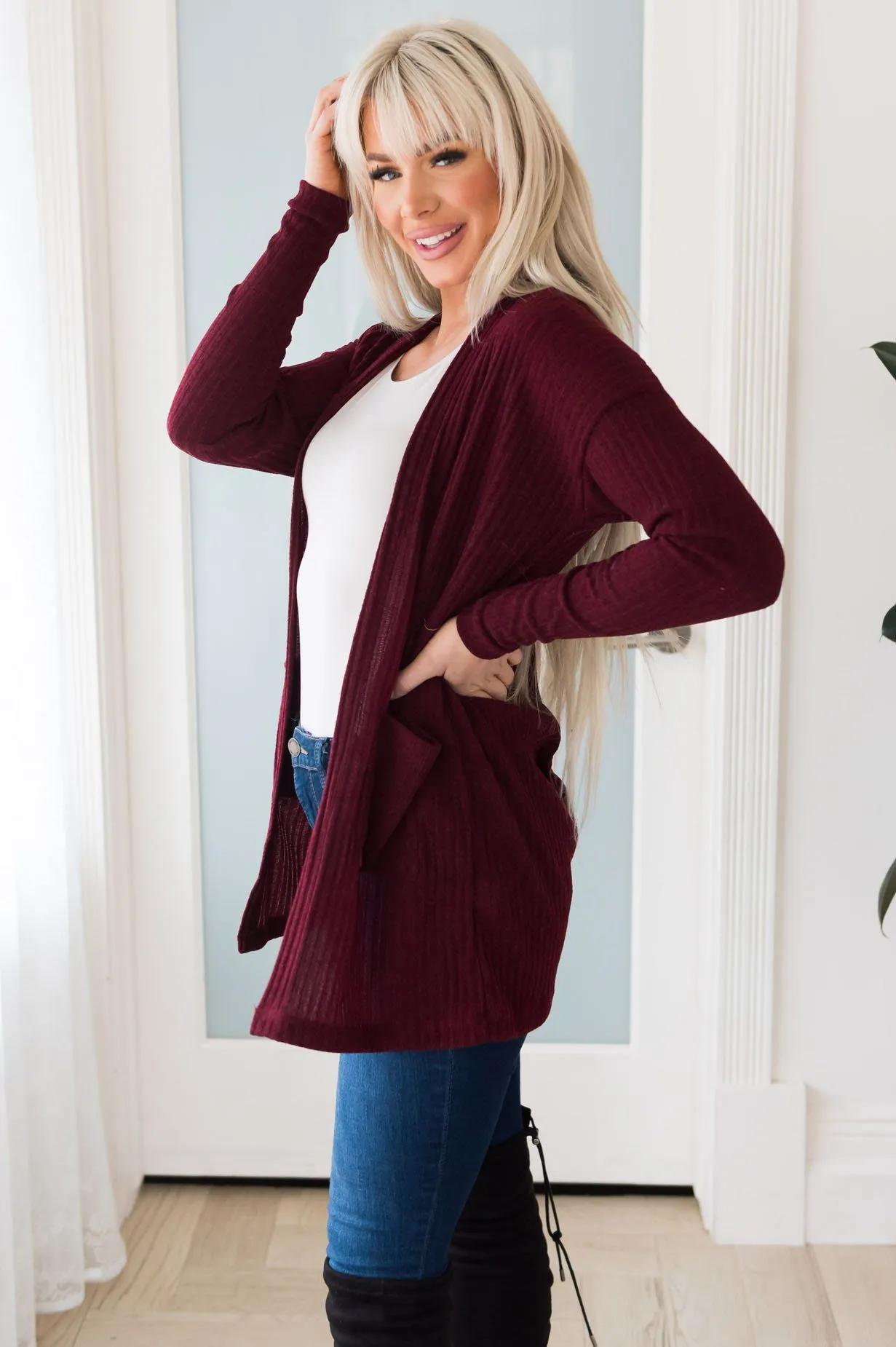 Spring Horizon Modest Ribbed Cardigan