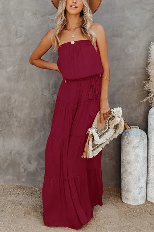 Strapless Belted Maxi Dress