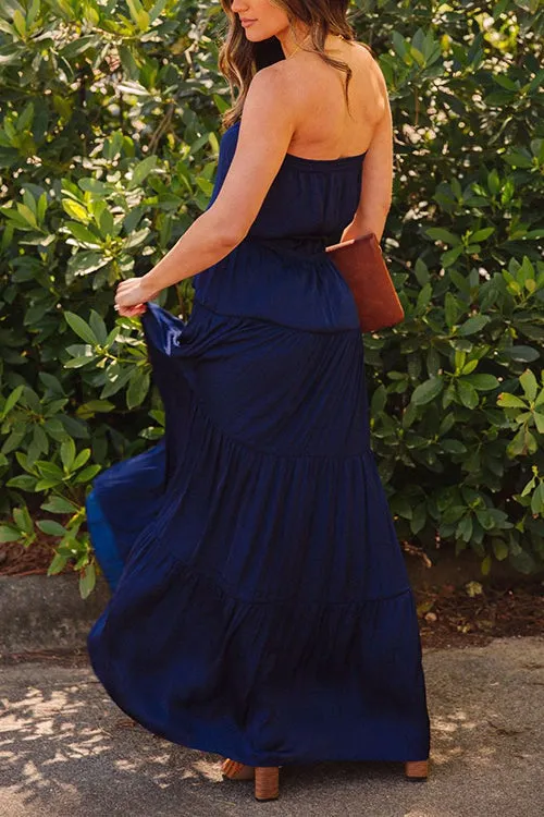 Strapless Belted Maxi Dress