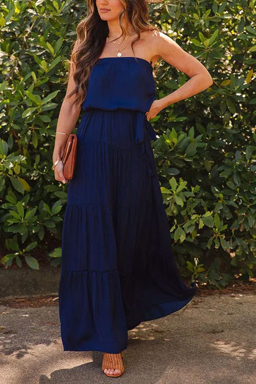 Strapless Belted Maxi Dress