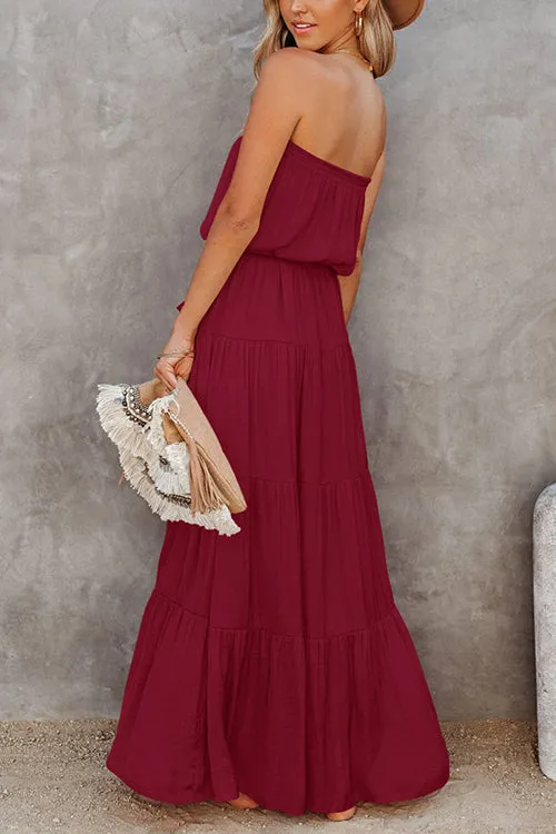 Strapless Belted Maxi Dress