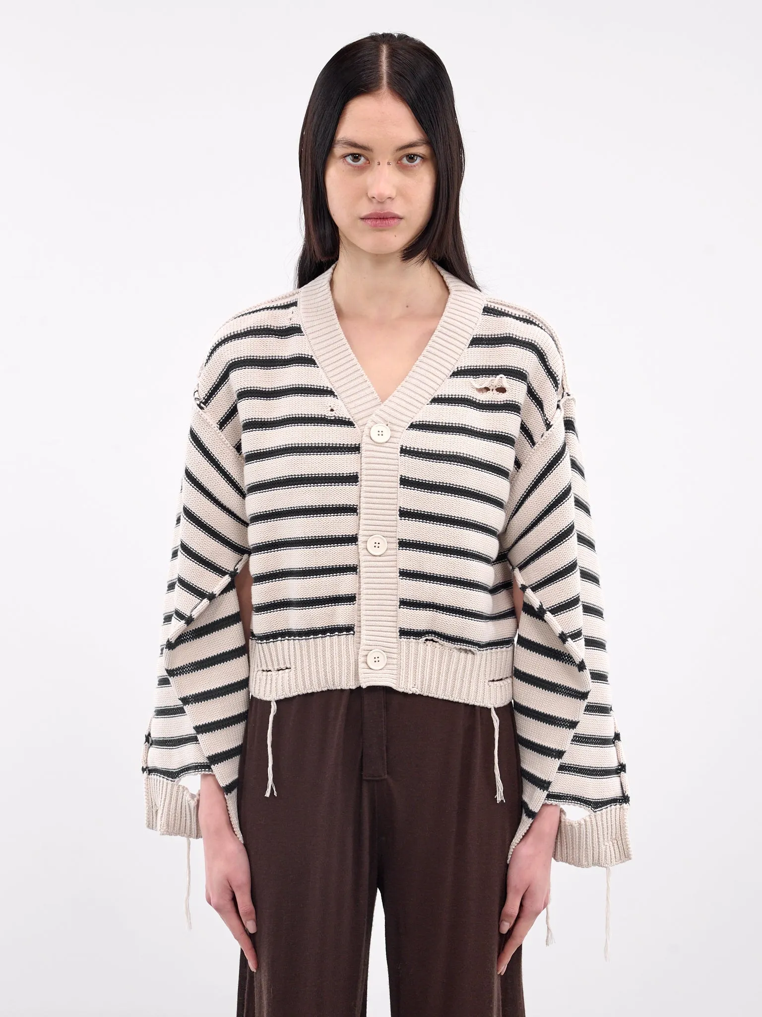 Striped V-Neck Cardigan (S52HP0025-M13080-CHALK-NAVY)