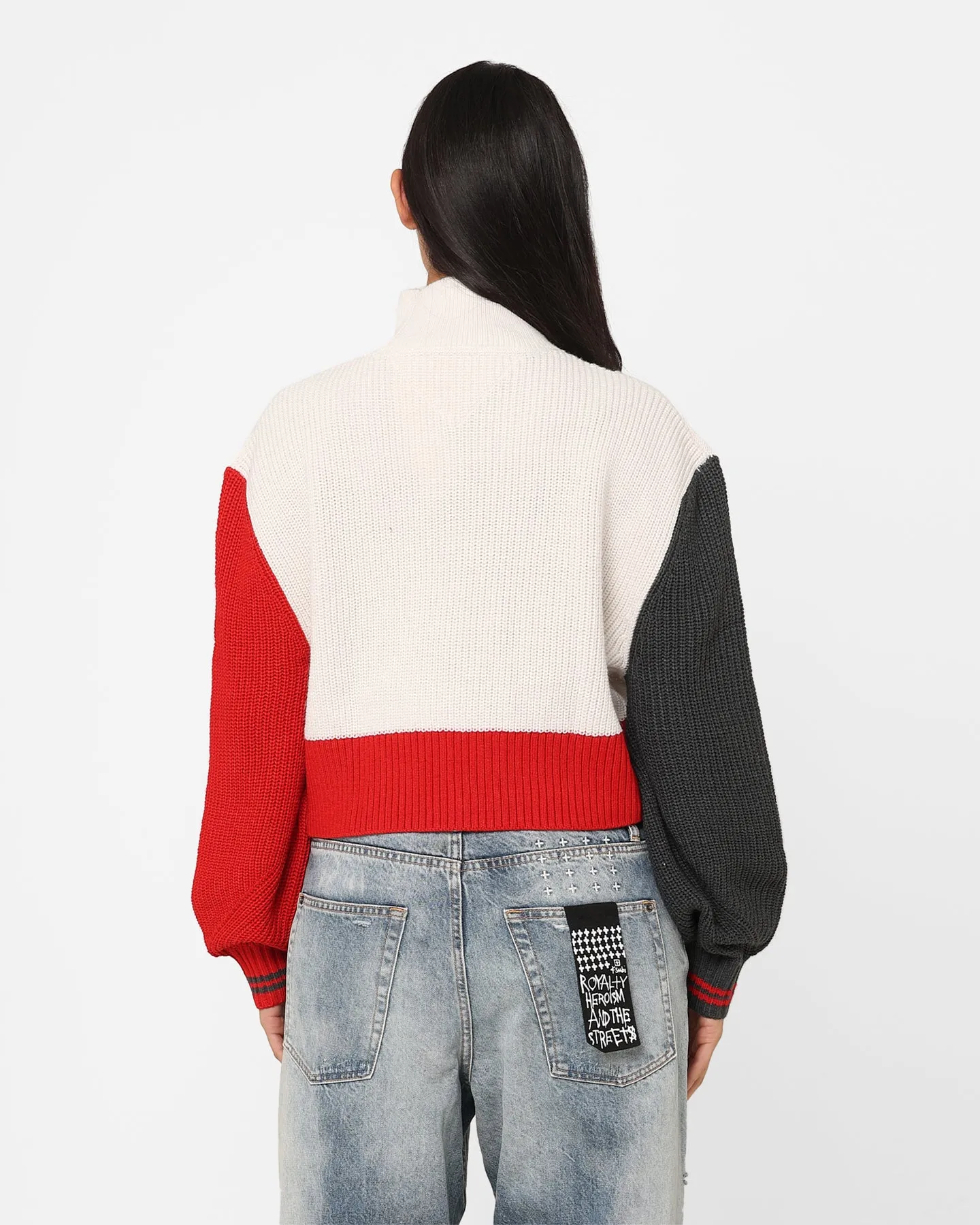 Tommy Jeans Women's Colour-Blocked Cropped Cable Sweater Ancient White/Multi