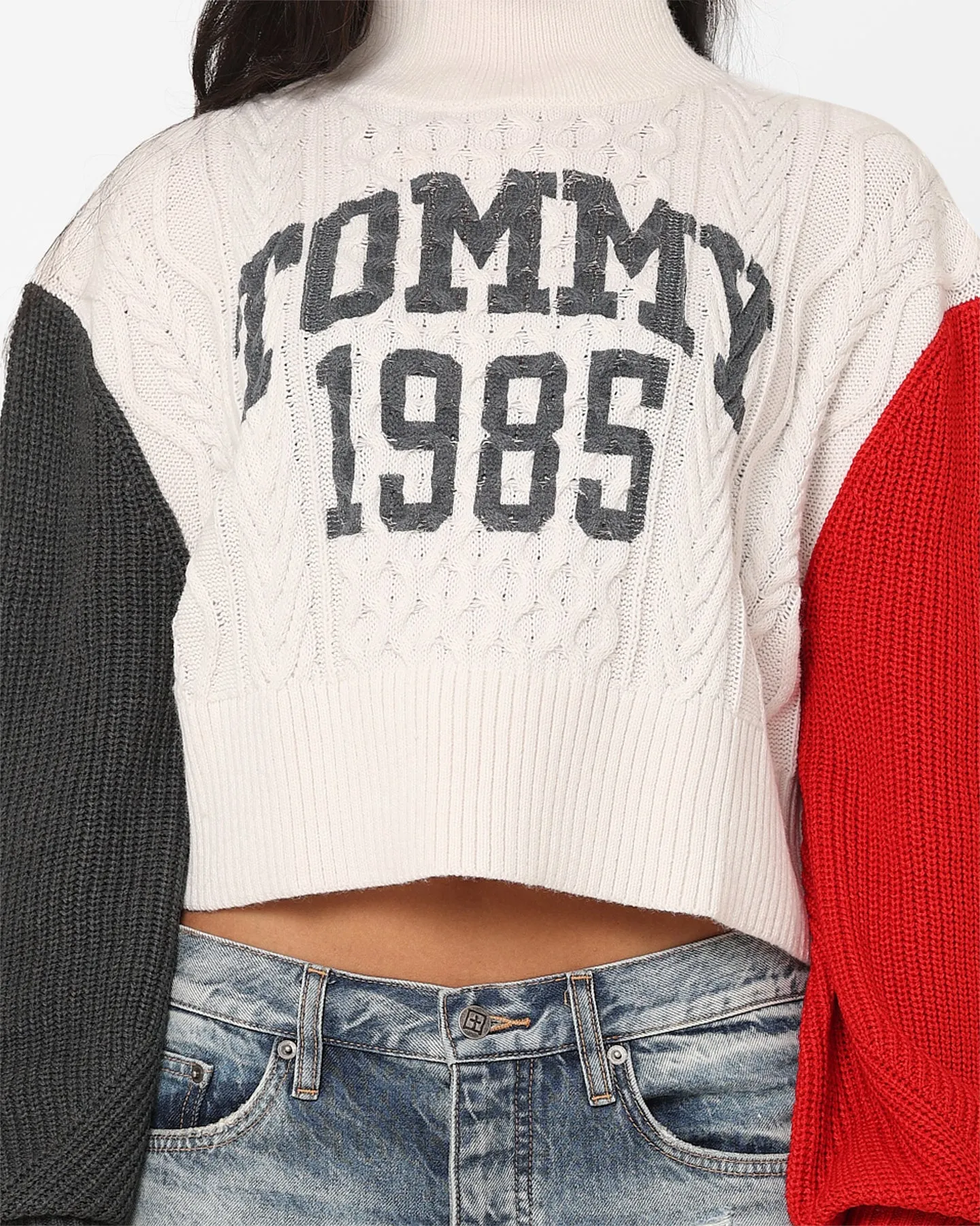 Tommy Jeans Women's Colour-Blocked Cropped Cable Sweater Ancient White/Multi