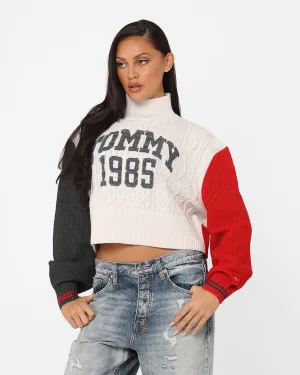 Tommy Jeans Women's Colour-Blocked Cropped Cable Sweater Ancient White/Multi