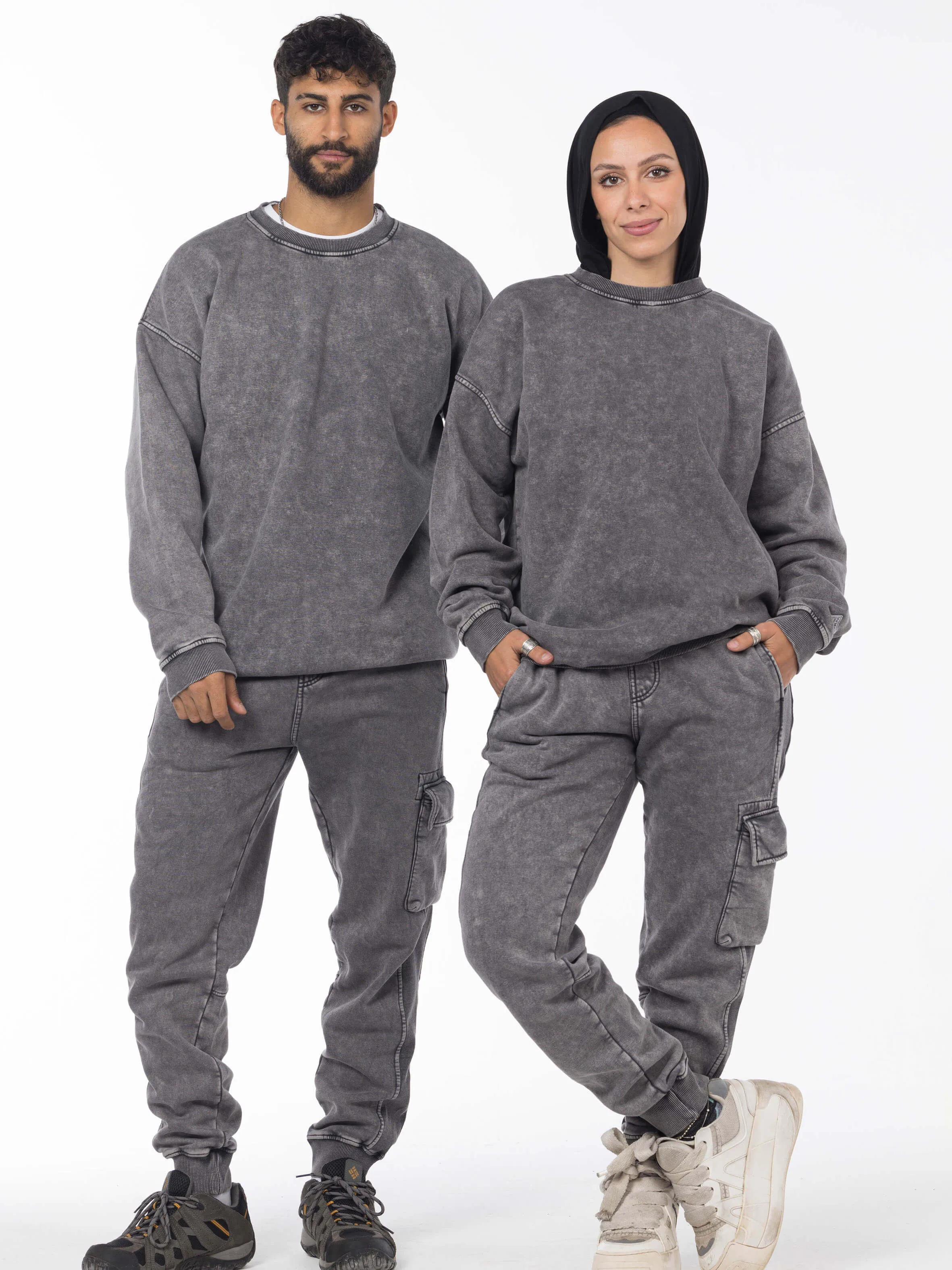 Unisex Acid Washed Winter Joggers - Gray