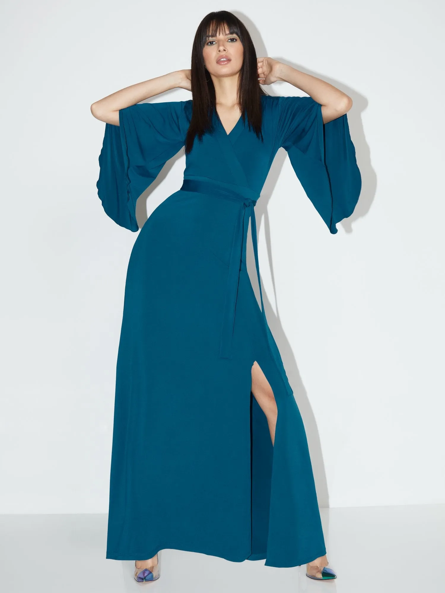 V-Neck Bell-Sleeve Kimono Maxi Dress - NY&C Style System