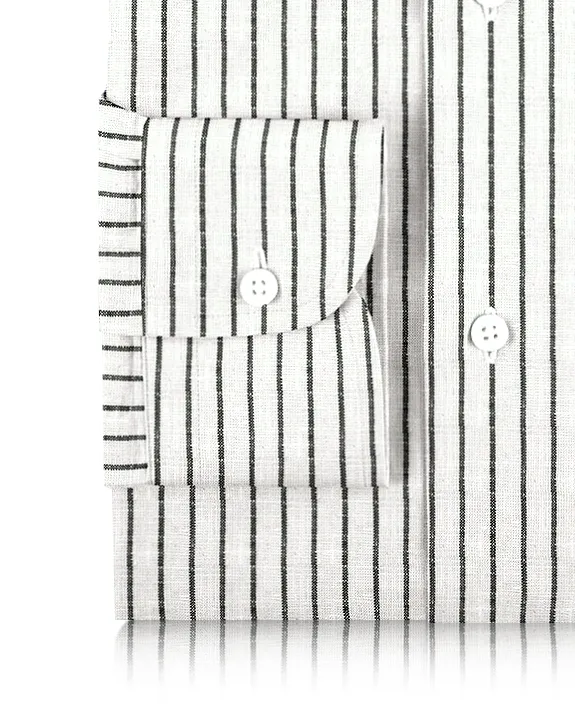 White Black Pin Stripes Linen