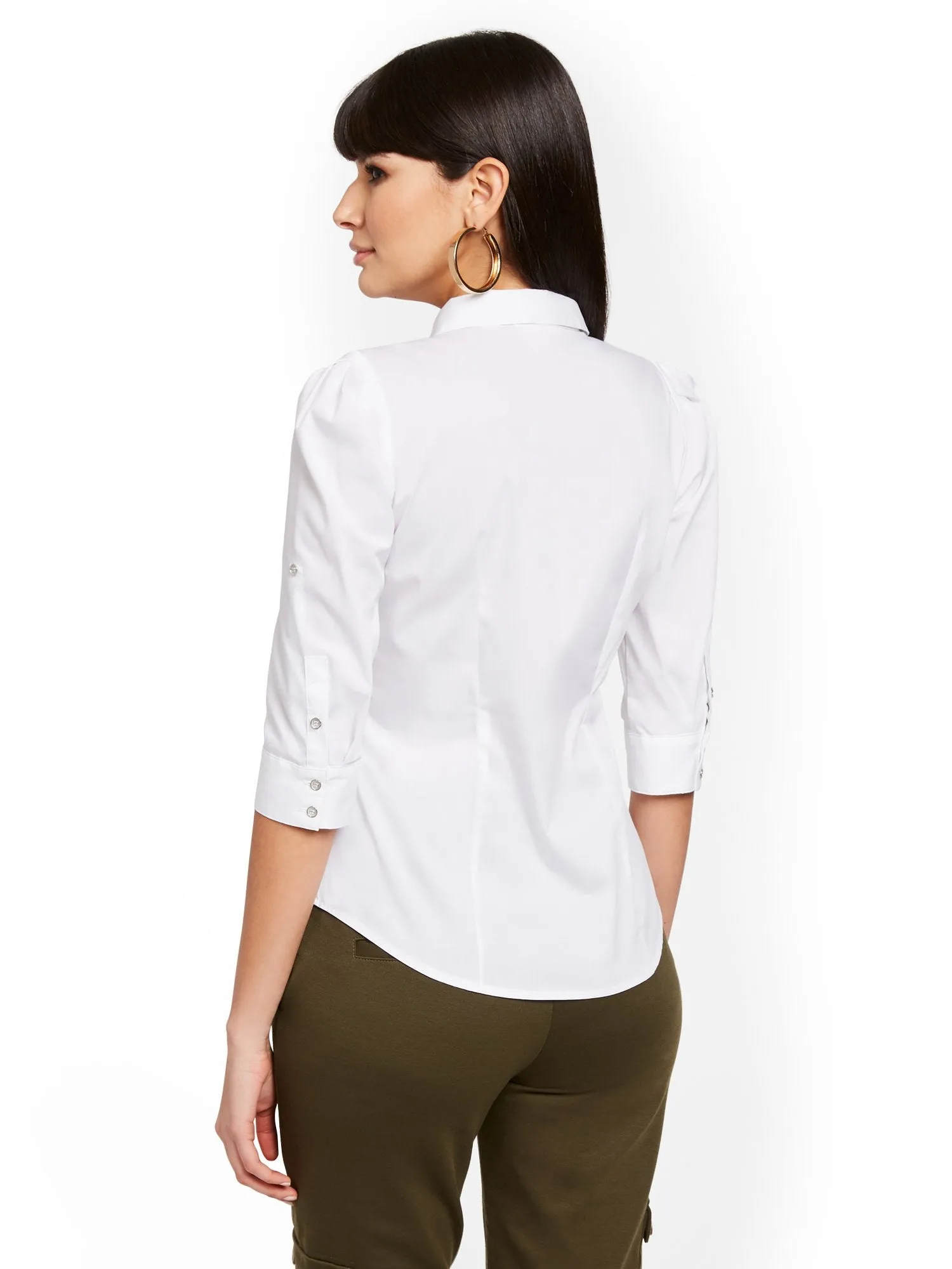 White Button-Accent Utility Shirt - 7th Avenue