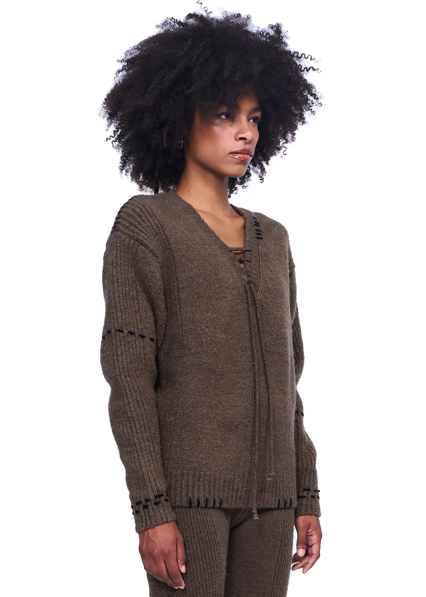 YUSE Stitch Alpaca V-neck Knit Top