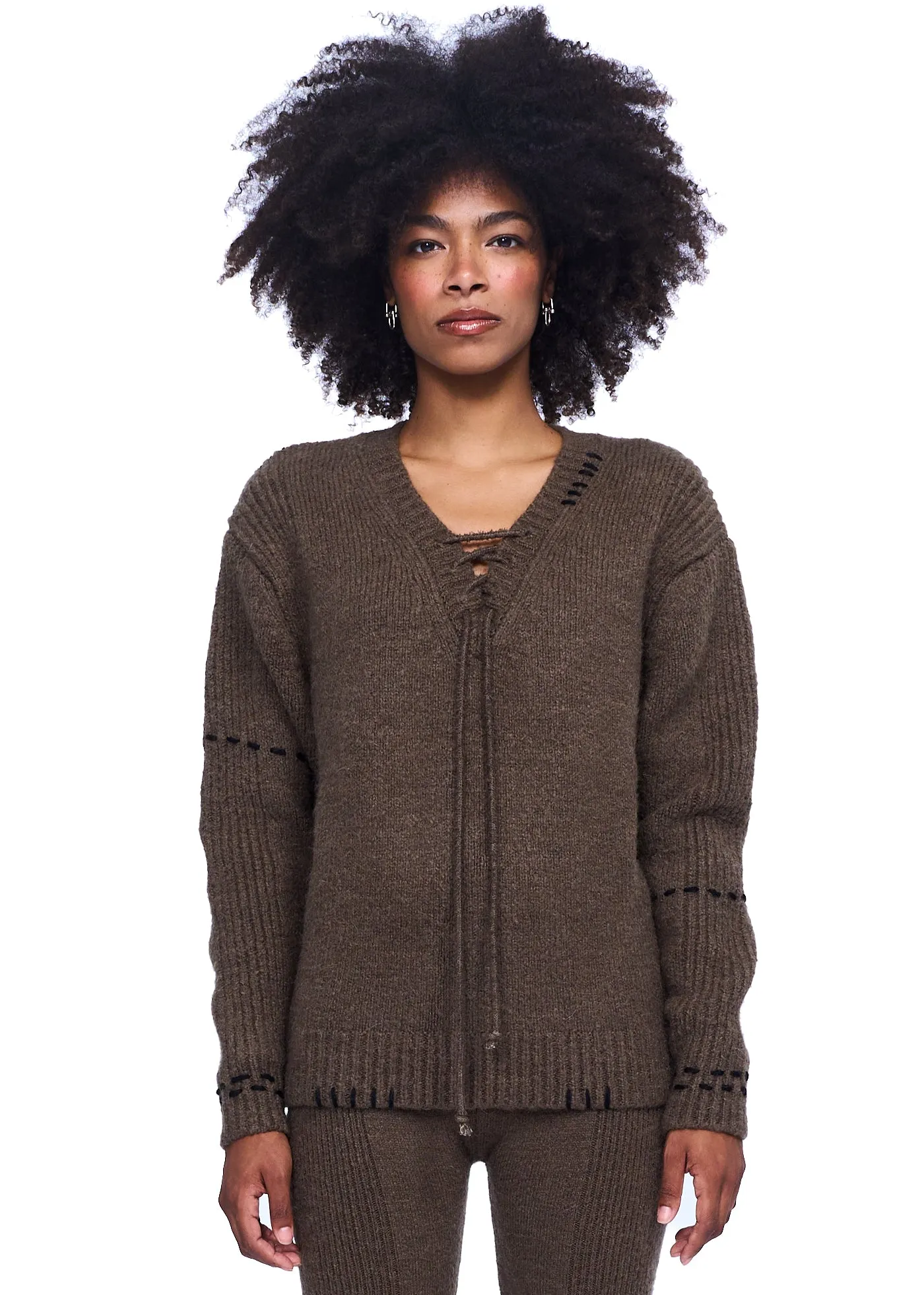 YUSE Stitch Alpaca V-neck Knit Top